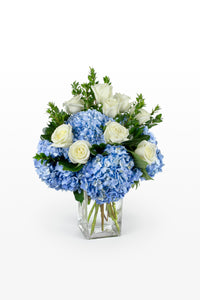 Blue Hydrangeas & White Roses